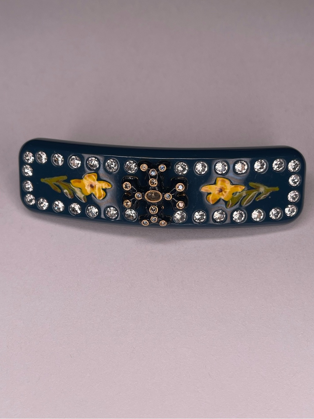💙 Tory Burch Roxanne Crystal Floral Barrette Hair Clip Blue Rhinestone w/ Pouch